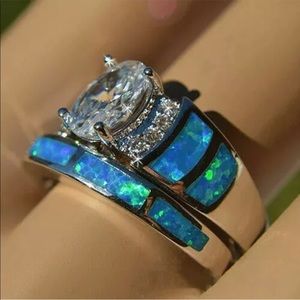 Blueish silver 2 pc set ring